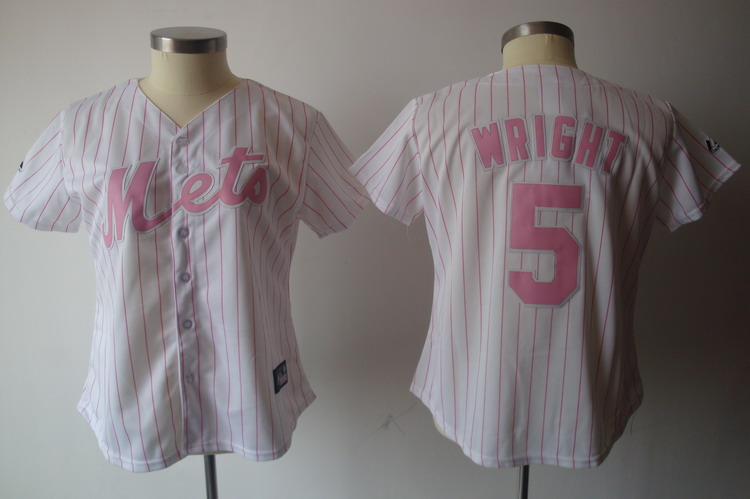 Mets #5 David Wright White Pink Strip Women's Fashion Stitched MLB Jersey - Click Image to Close